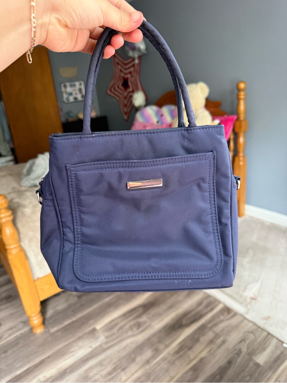 Navy Quilted Top-Handle Tote Bag -  without adjustable straps